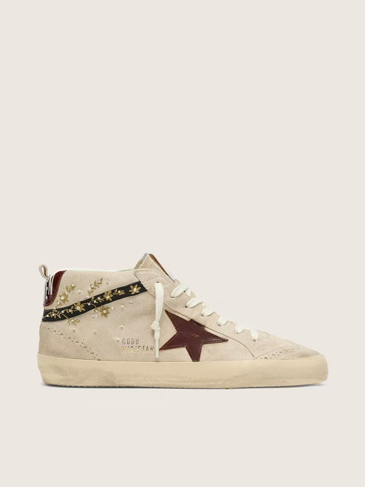 Mid Star Sneakers in Pearl Suede with Floral Embroidery