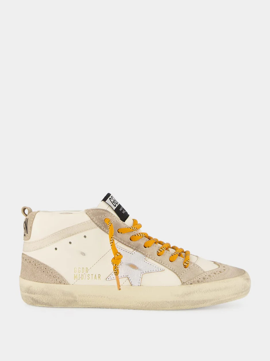 Mid Star Sneaker – White Leather & Silver Star