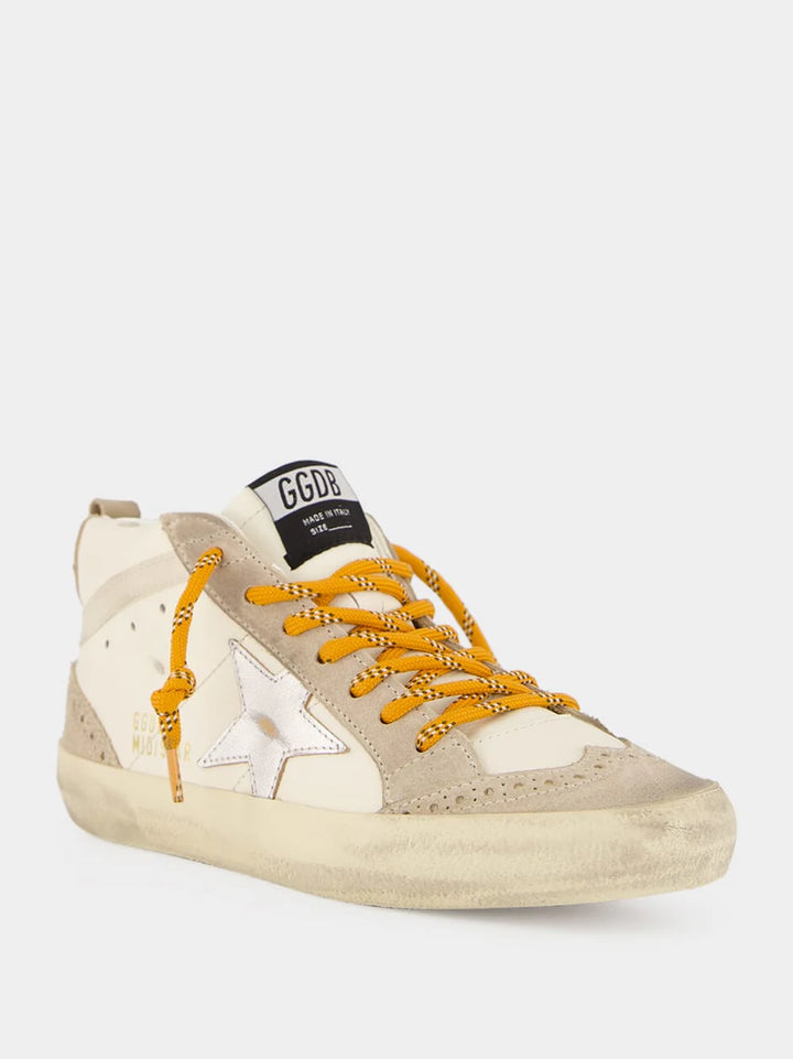 Mid Star Sneaker – White Leather & Silver Star