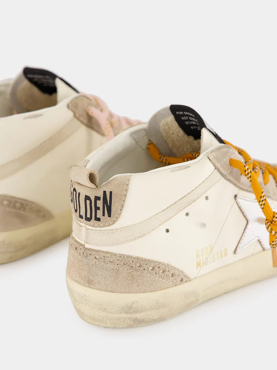 Mid Star Sneaker – White Leather & Silver Star