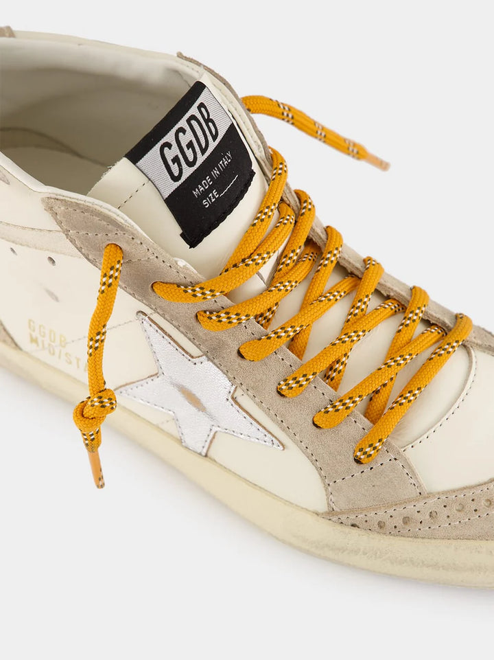 Mid Star Sneaker – White Leather & Silver Star