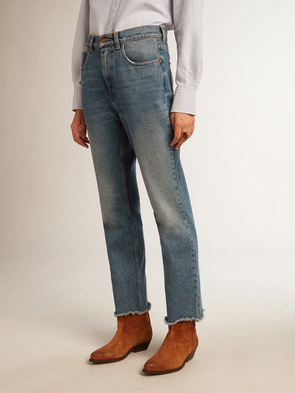 Cropped Flared Jeans - Medium Wash