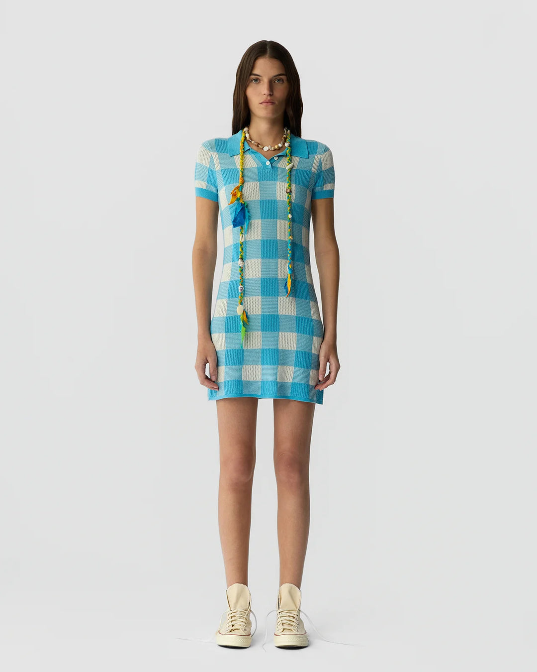 Gingham Polo Dress - Medium Blue/Cream