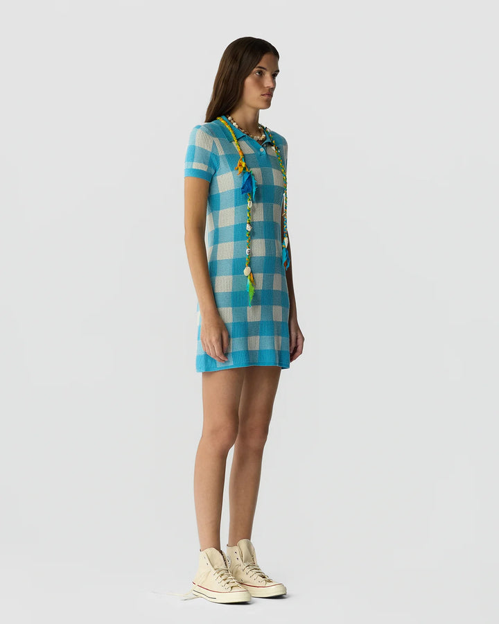 Gingham Polo Dress - Medium Blue/Cream