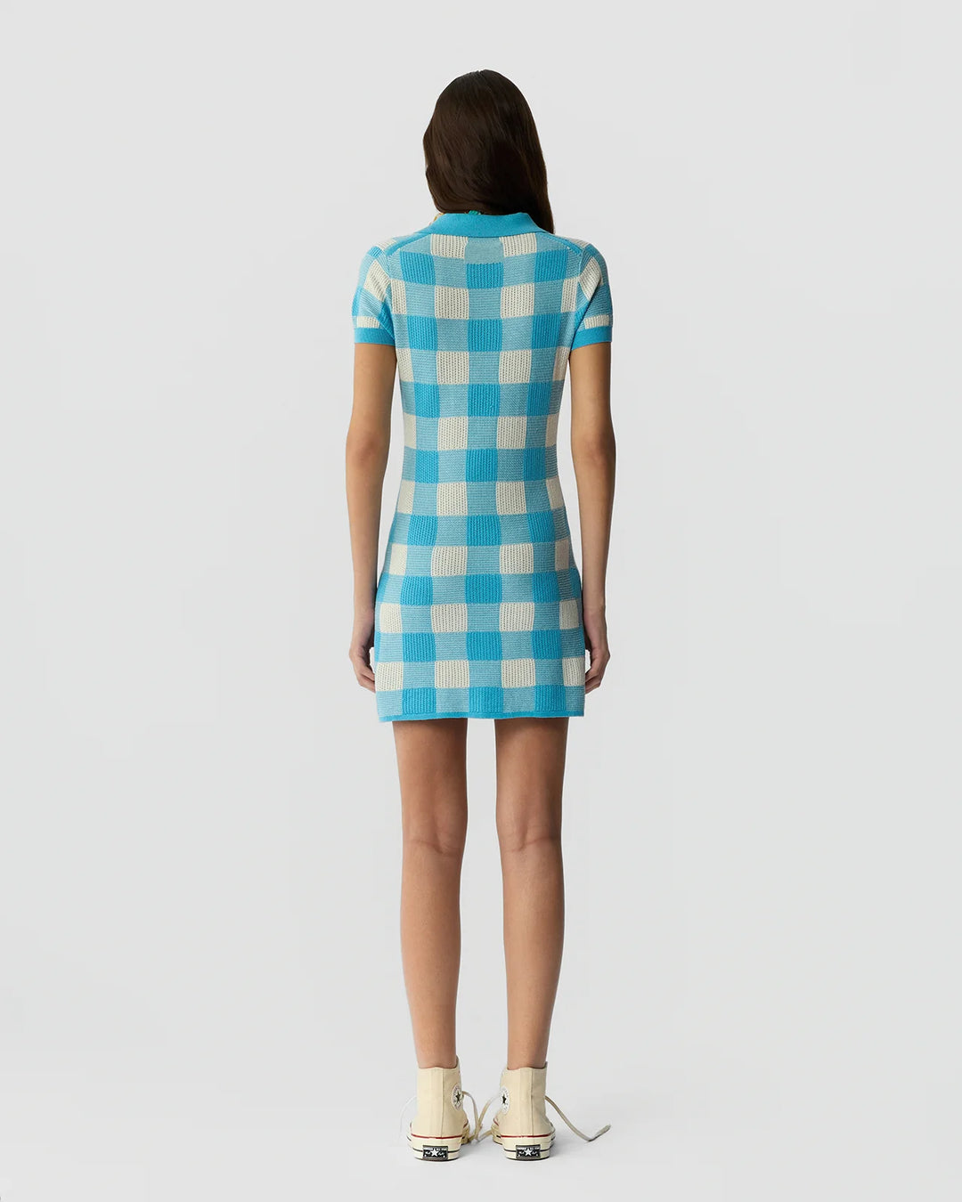 Gingham Polo Dress - Medium Blue/Cream