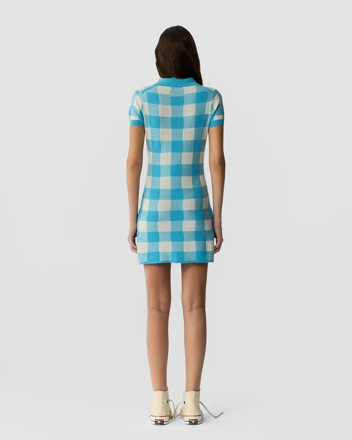 Gingham Polo Dress - Medium Blue/Cream
