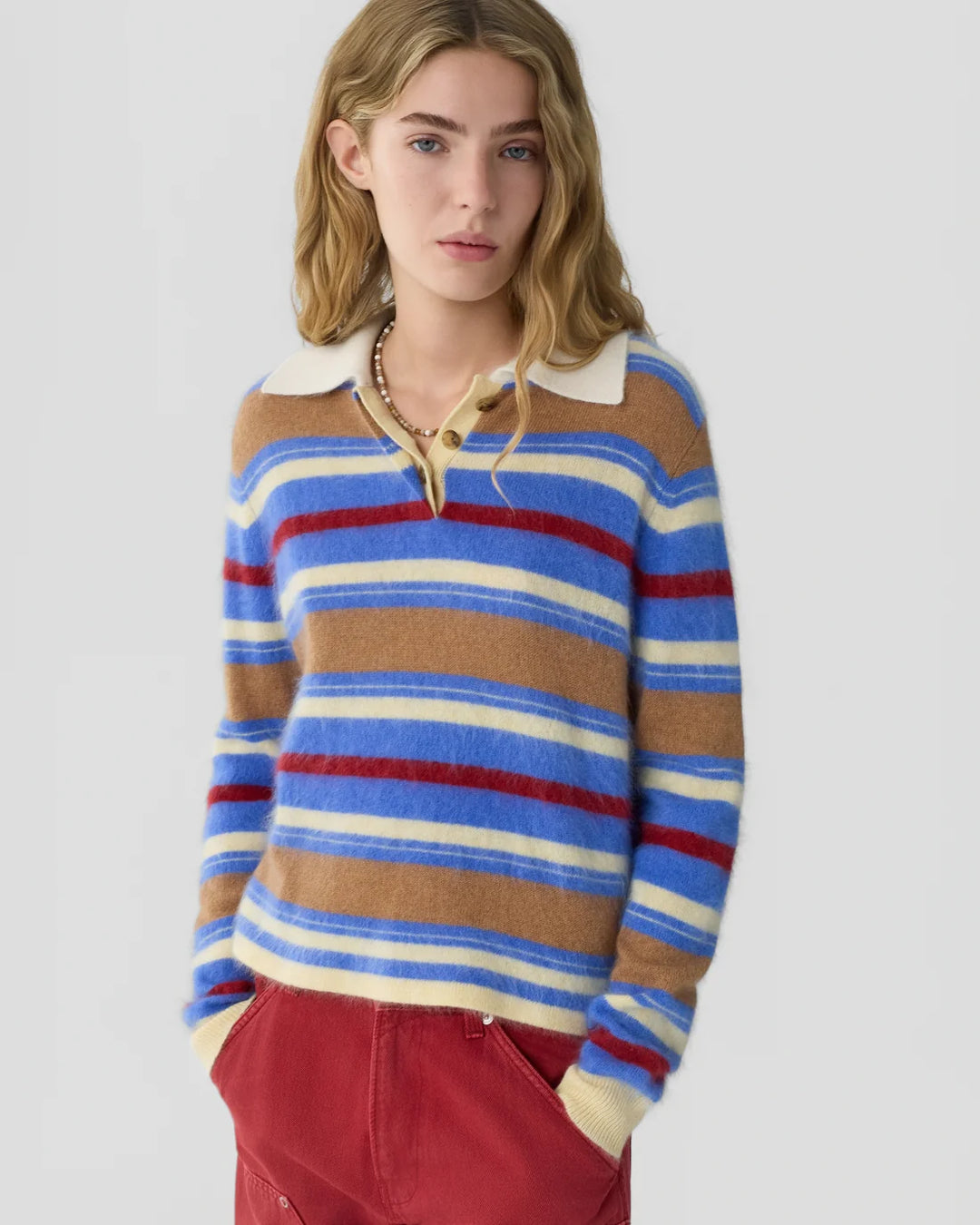 Grizzly Cropped Rugby - Red Stripe