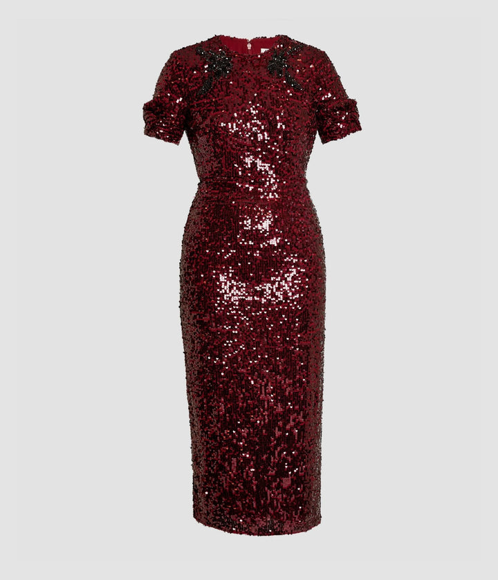 Embellished Sequin Midi Dress - Mulberry