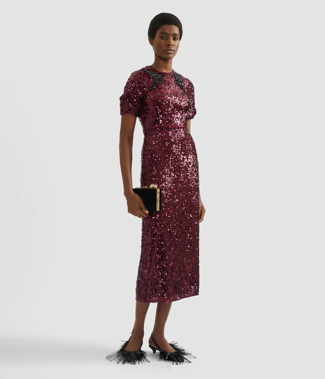 Embellished Sequin Midi Dress - Mulberry