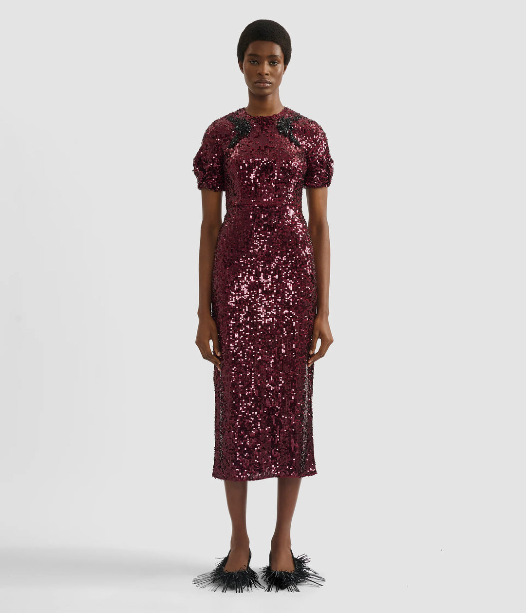 Embellished Sequin Midi Dress - Mulberry