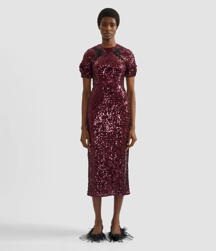 Embellished Sequin Midi Dress - Mulberry