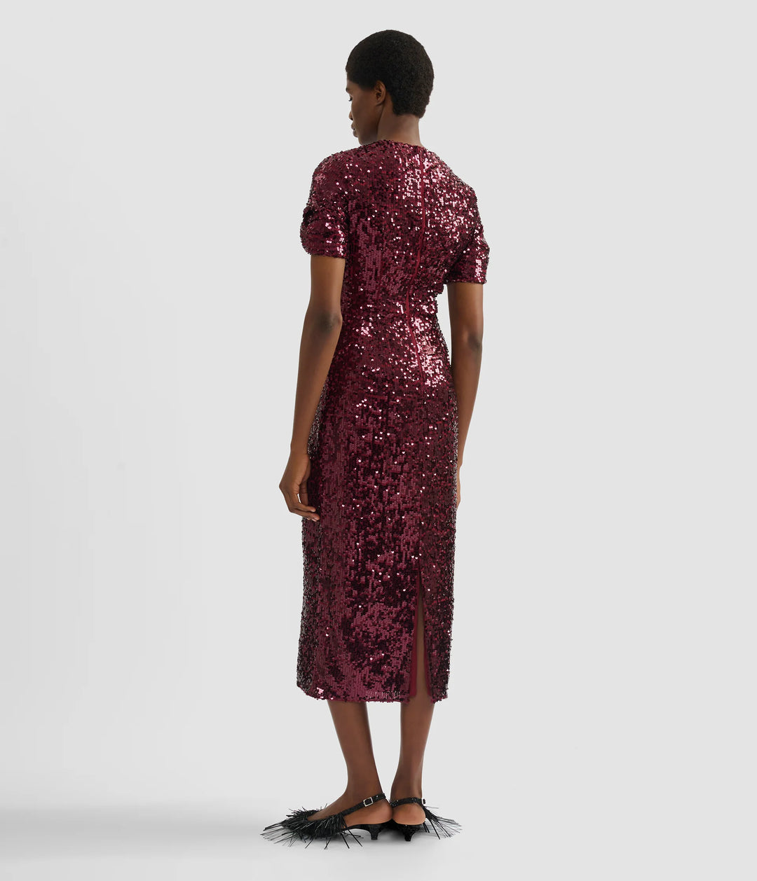 Embellished Sequin Midi Dress - Mulberry