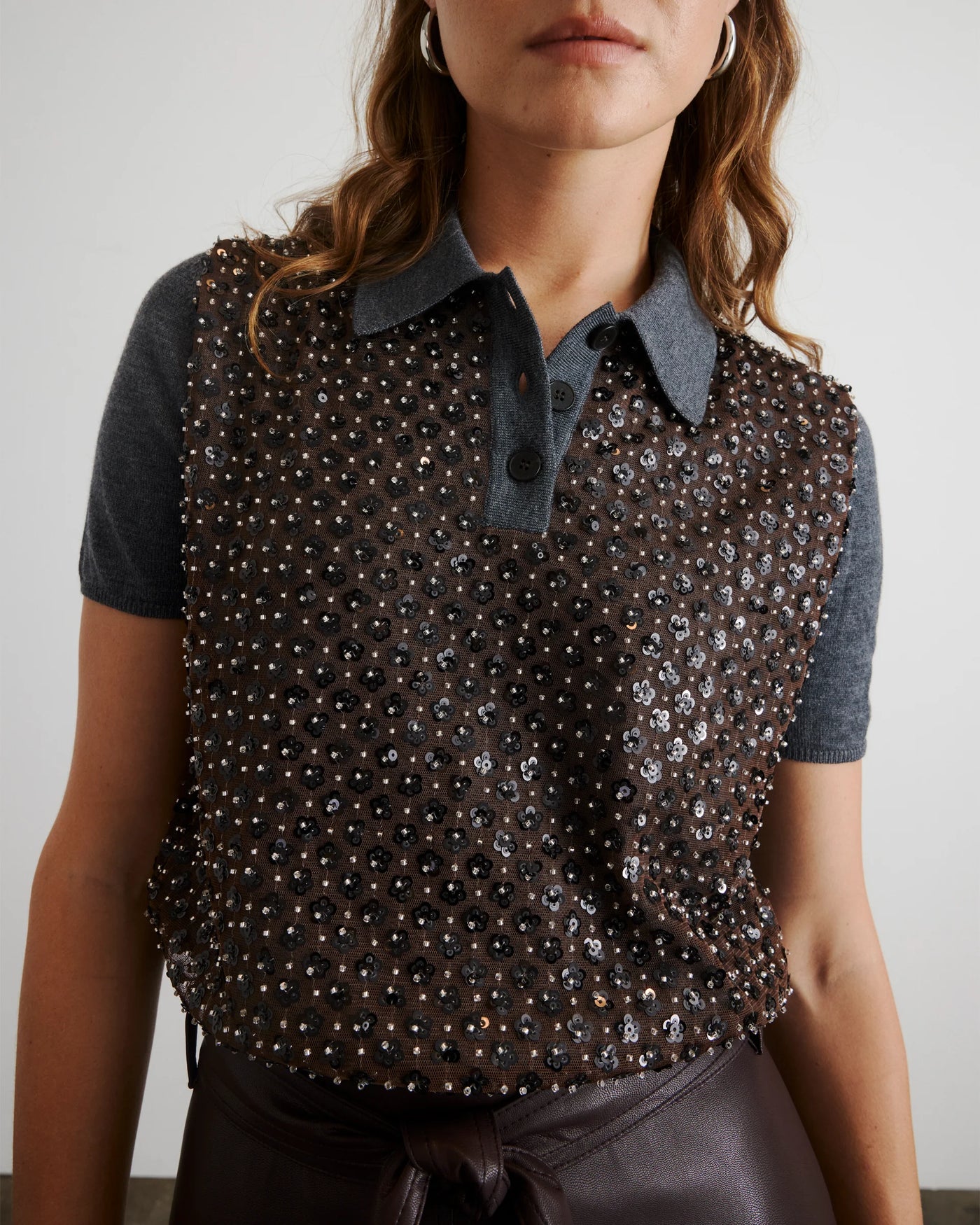 Camilla Knit Top - DARK HEATHER GREY/BRONZE MULTI