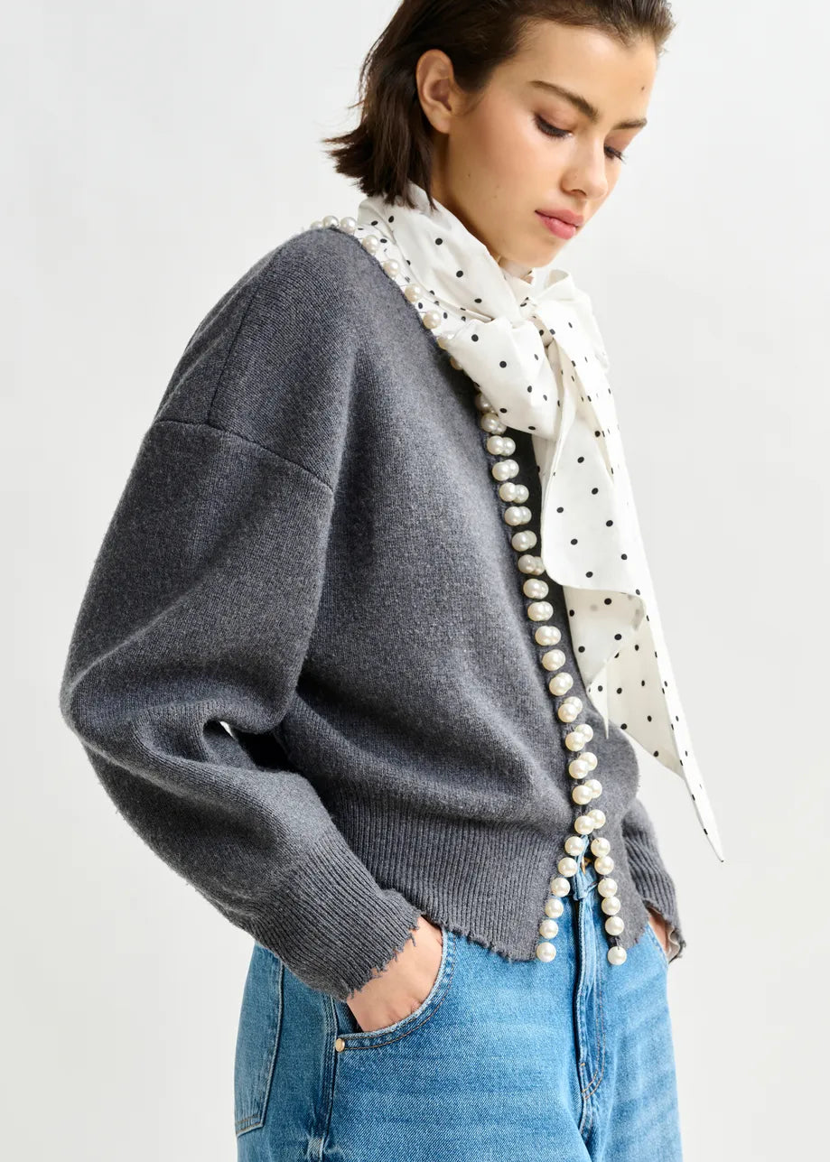 IDEAS Pearl Embellished Cardigan - Grey