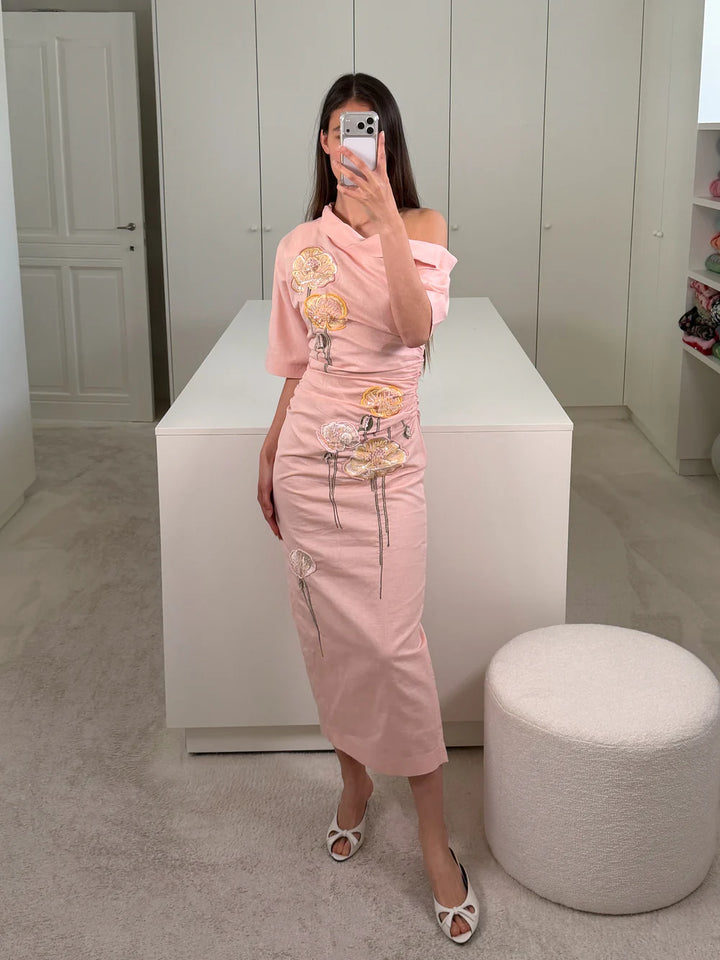 Bowery Embroidered Dress- Pink Multi