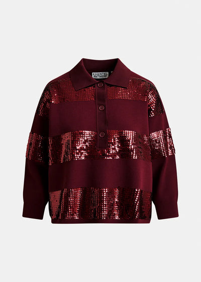 ILLUMINATI STRIPED SEQUIN POLO - Burgundy