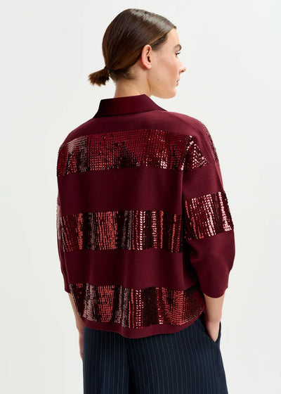 ILLUMINATI STRIPED SEQUIN POLO - Burgundy