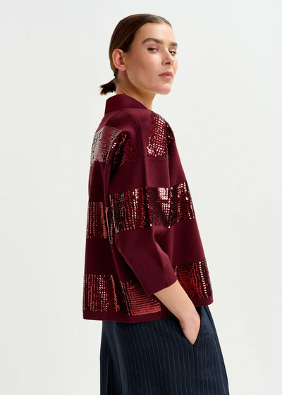 ILLUMINATI STRIPED SEQUIN POLO - Burgundy