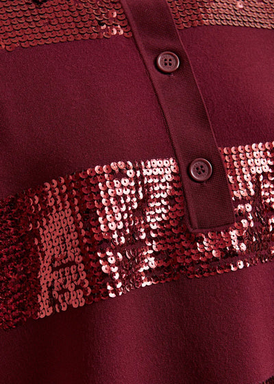 ILLUMINATI STRIPED SEQUIN POLO - Burgundy