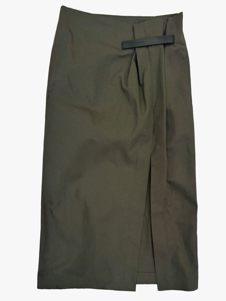 STRAP DETAIL SLIT SKIRT - Khaki