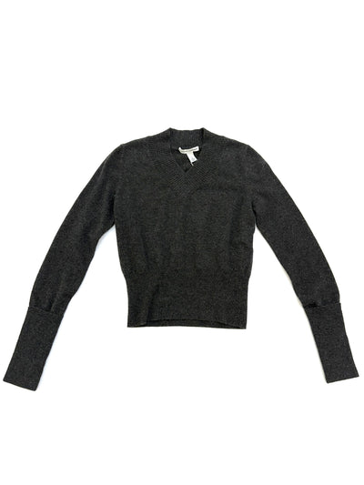 V-NECK SWEATER WITH HIGH CUFFS - Pepper