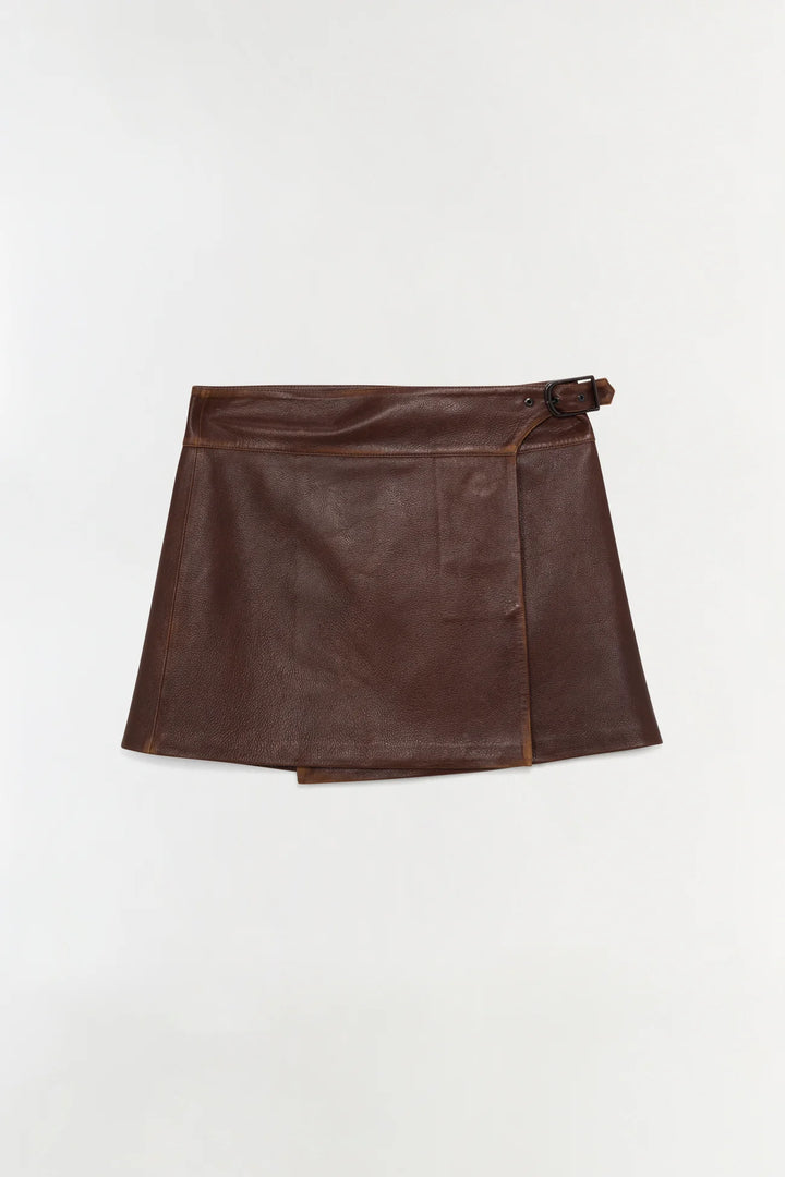 Madeline Leather Mini Skirt - Distressed Chocolate