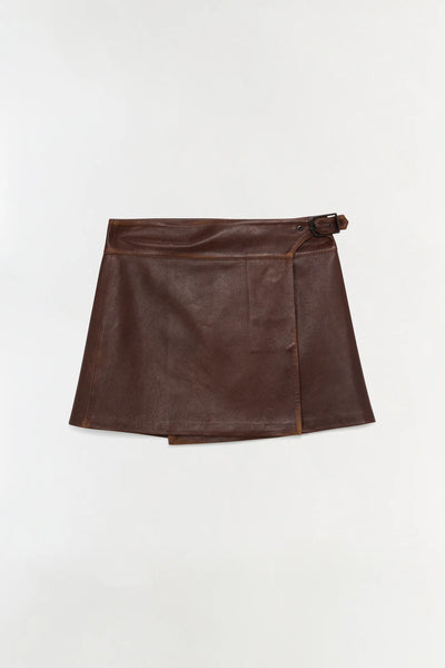 Madeline Leather Mini Skirt - Distressed Chocolate