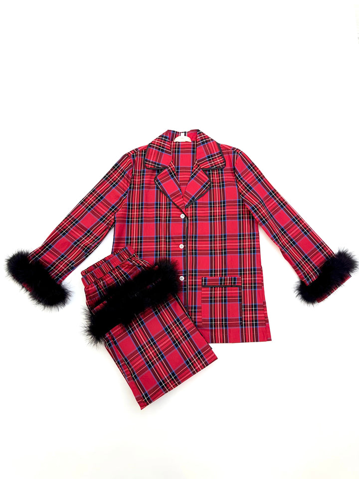 PLAID PAJAMAS Set with faux FUR - Red