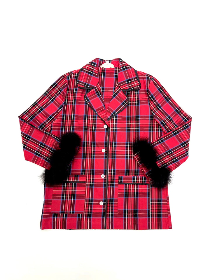 PLAID PAJAMAS Set with faux FUR - Red