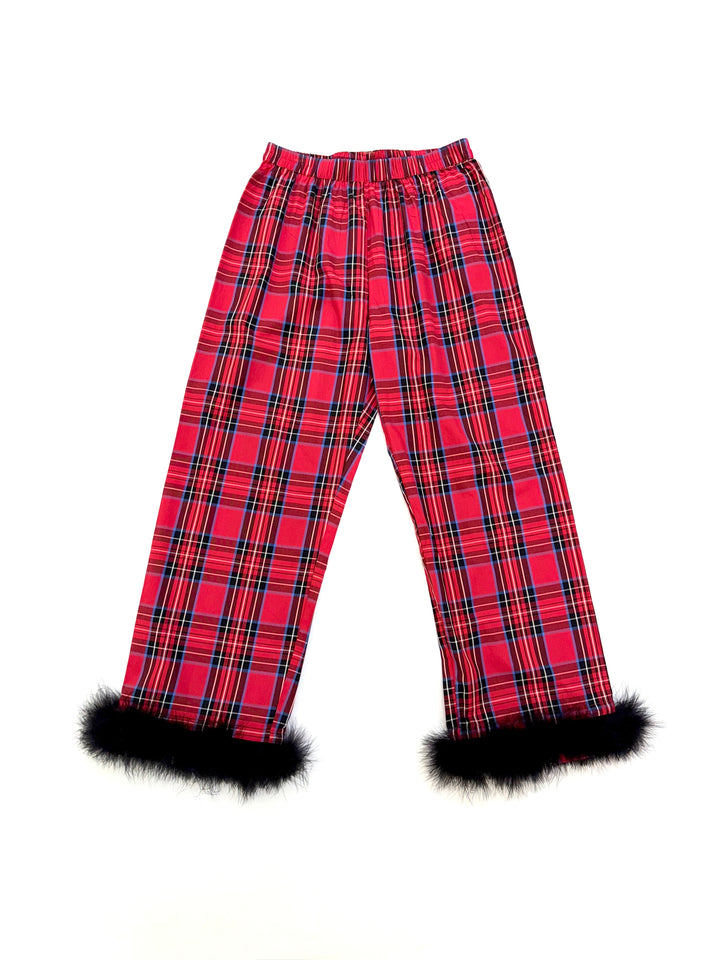 PLAID PAJAMAS Set with faux FUR - Red