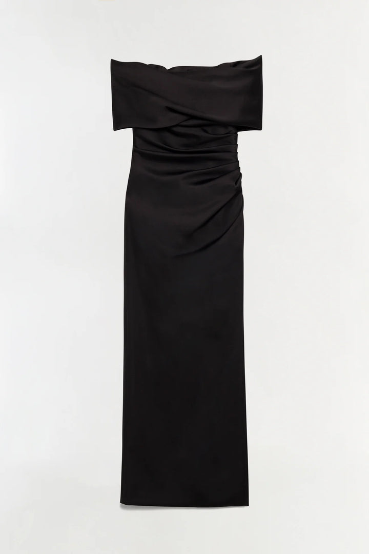 Valencia Draped Satin Gown - Black