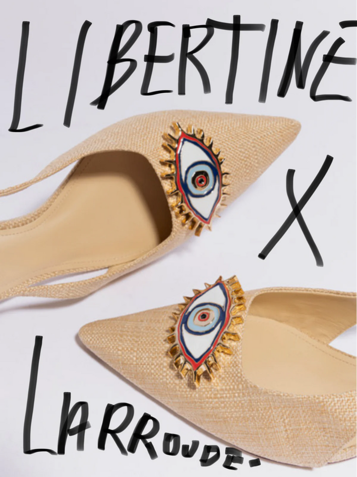 Larroudé x Libertine Eye Pump Low - Beige Raffia
