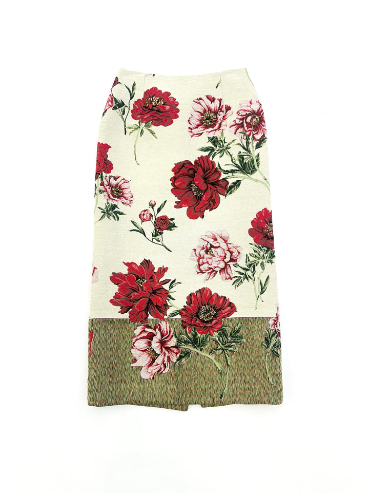 PEONY PENCIL SKIRT - Ivory Multi