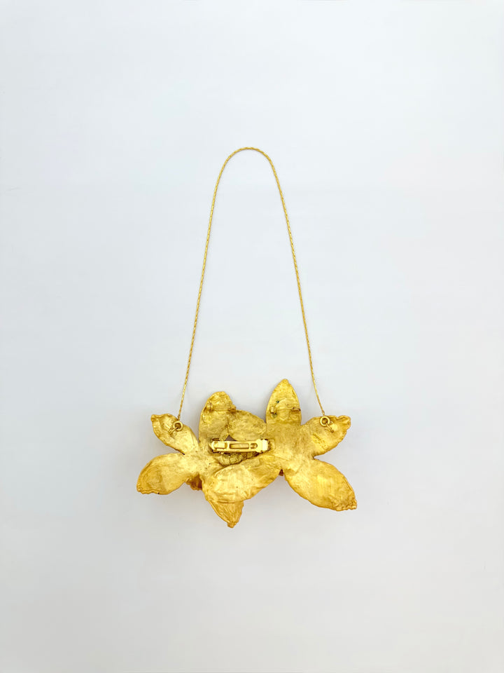 Cymbidium Orchid Brooch/Pin/Necklace - Gold