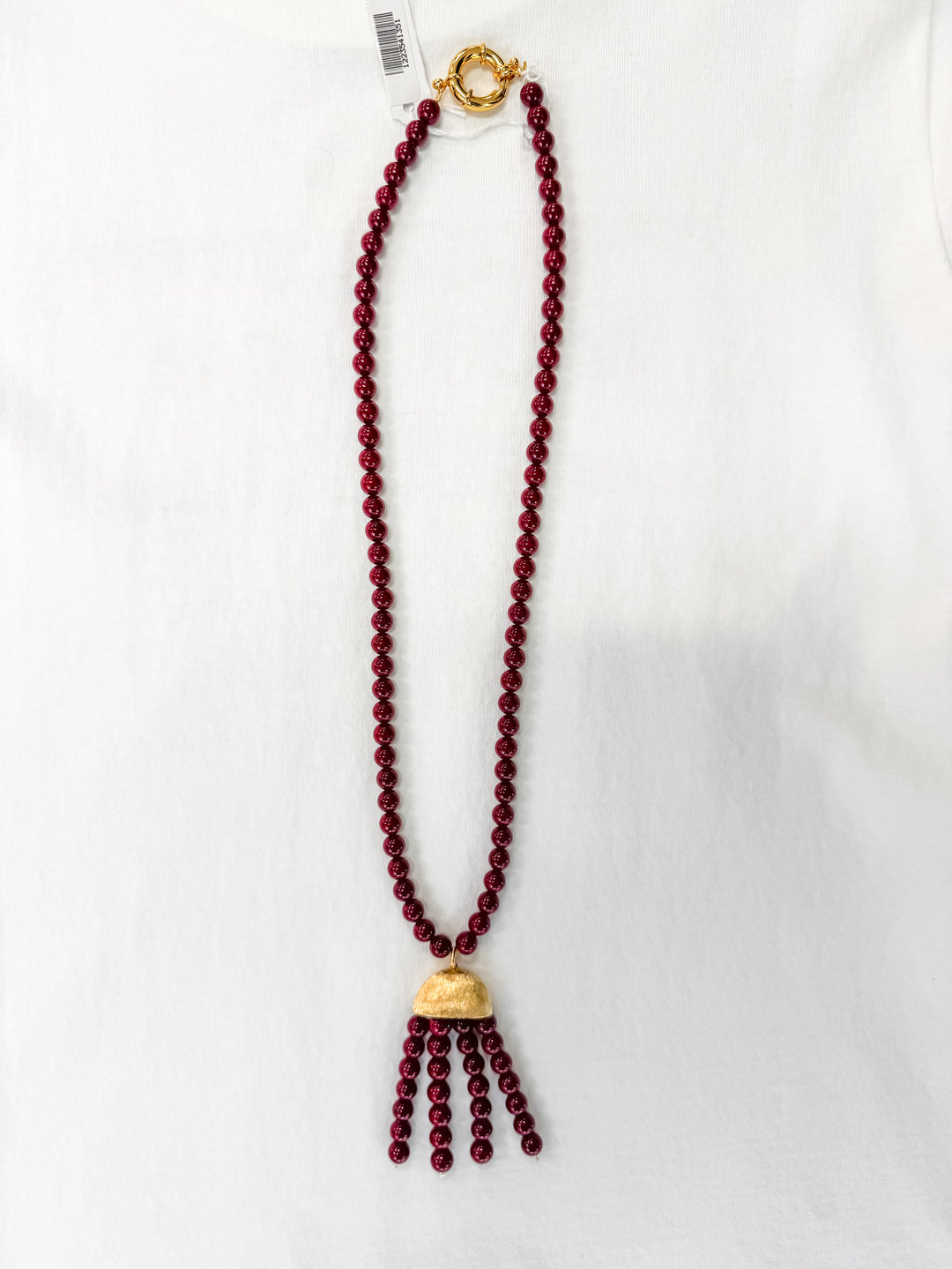 Garnet Beaded Tassel Necklace