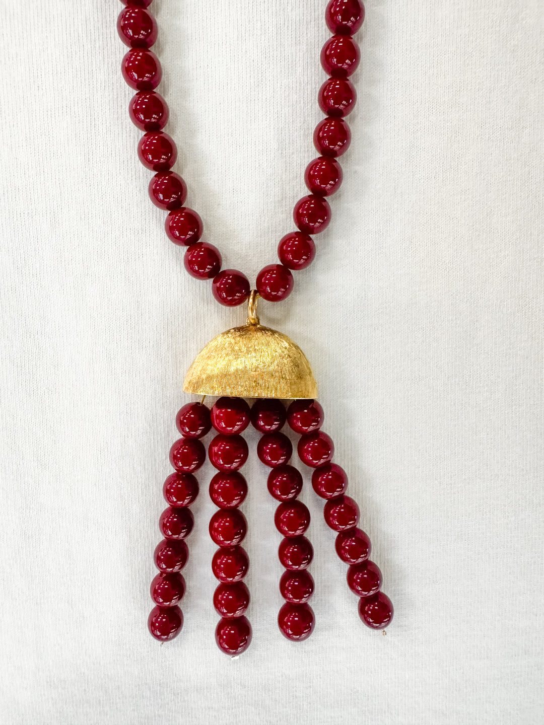 Garnet Beaded Tassel Necklace