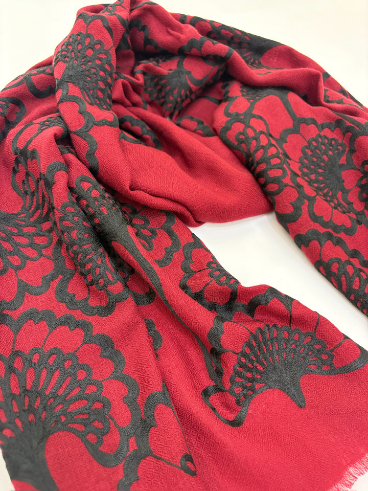 Velour Bloom Stole - Red and Black