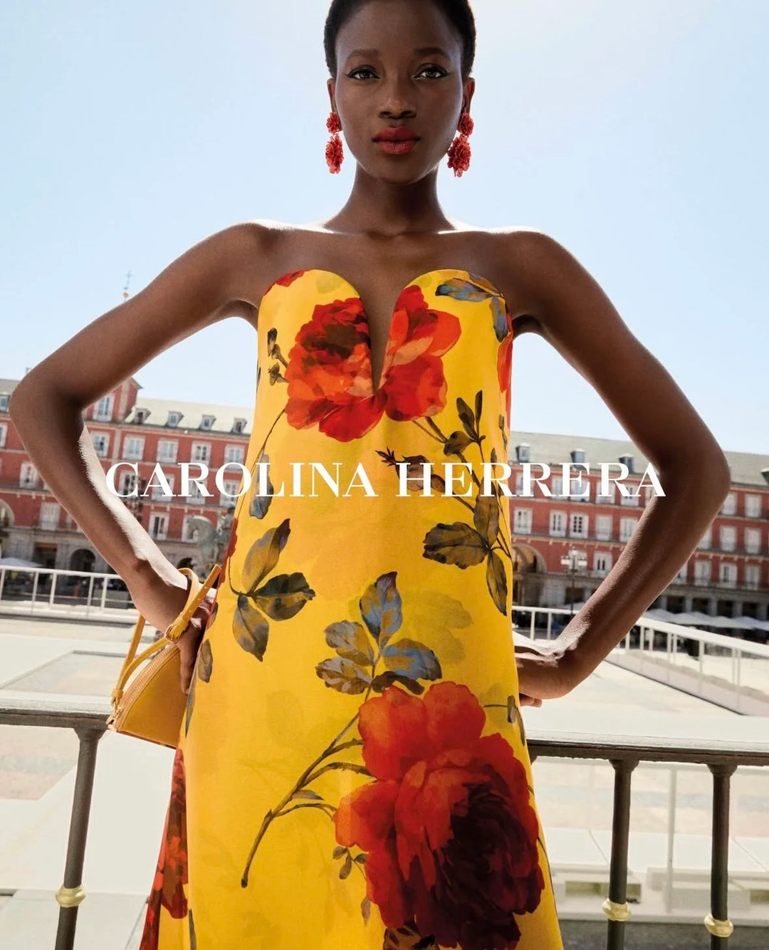 Rose-Print Organza V-Neck Gown - Topaz