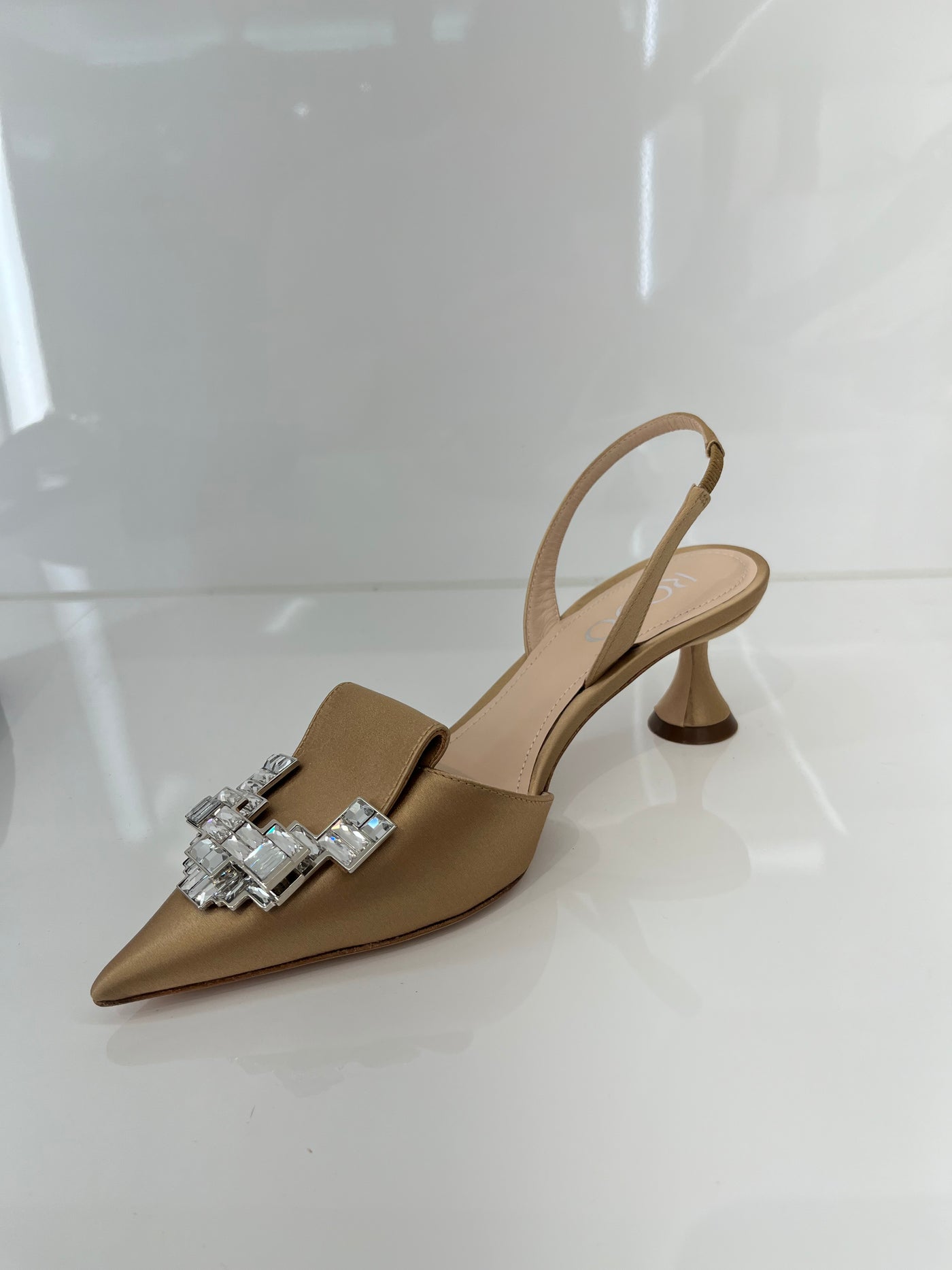 Satin Slingback with Jeweled Buckle