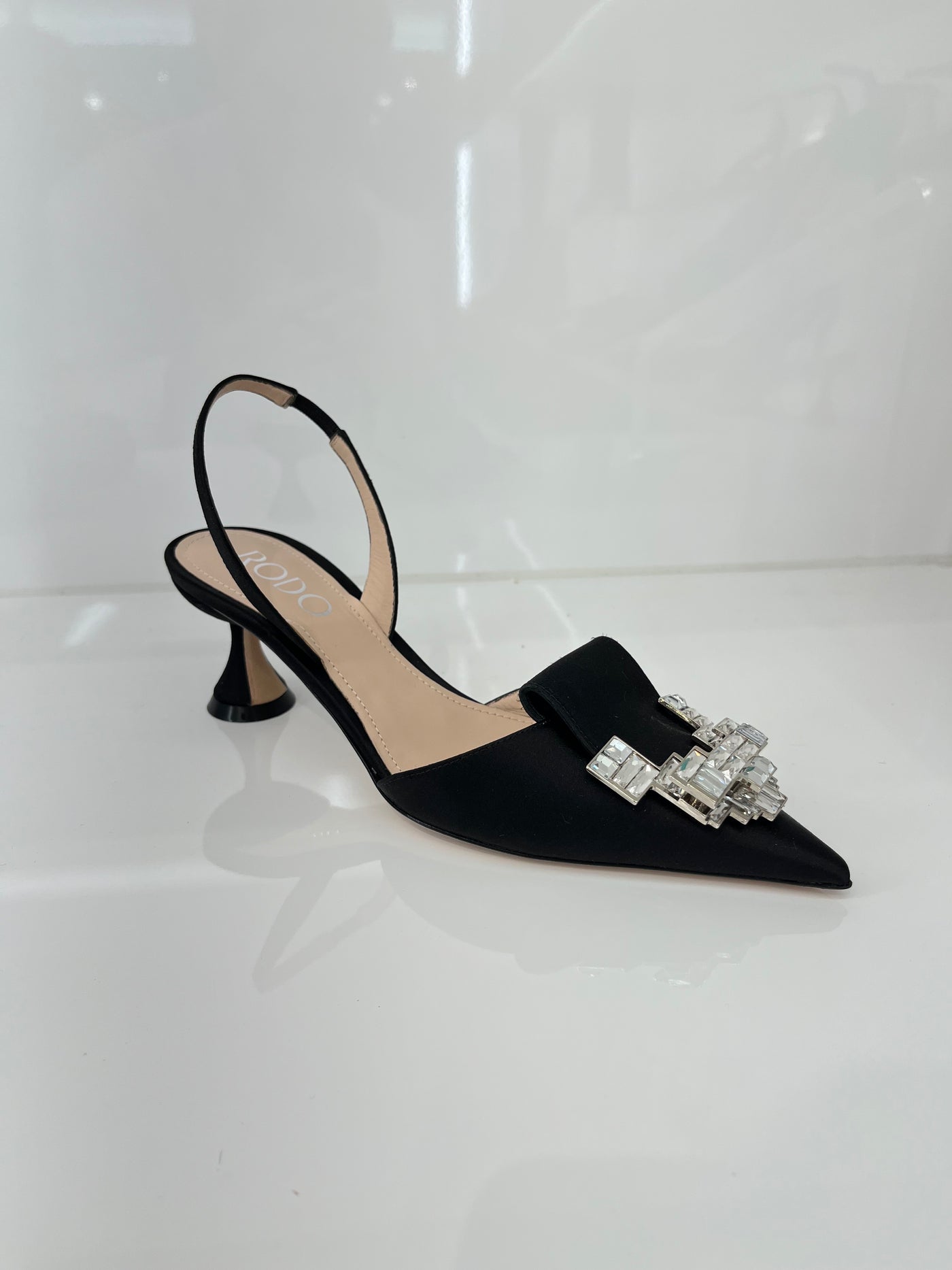 Satin Slingback with Jeweled Buckle