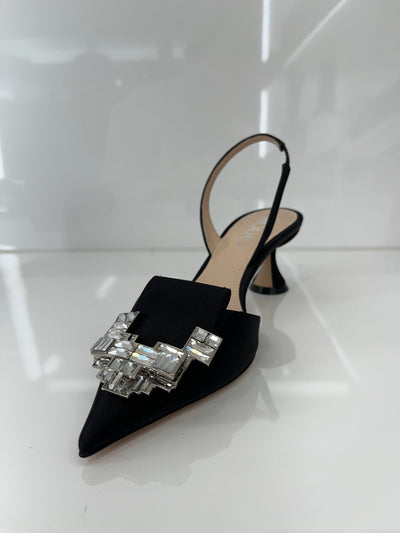 Satin Slingback with Jeweled Buckle