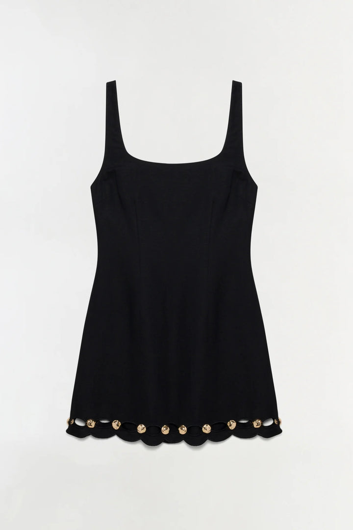 Lindley Studded Linen Midi Dress - Black