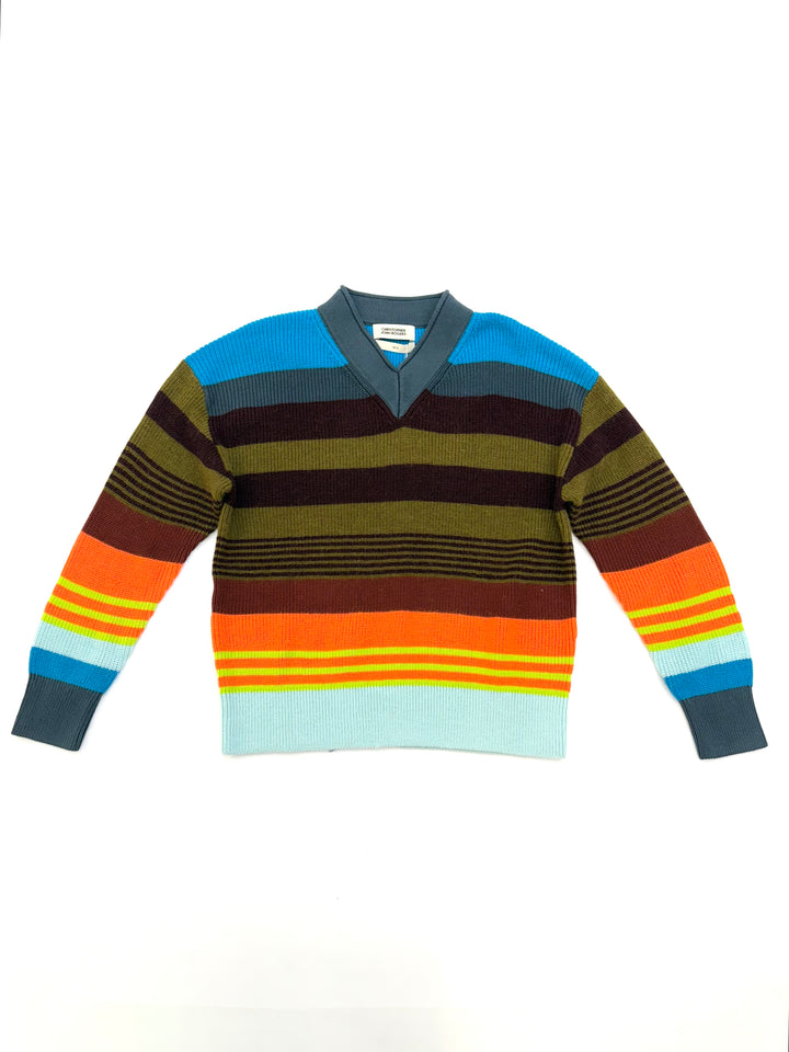 STRIPED V-NECK SWEATER - Brown Multi