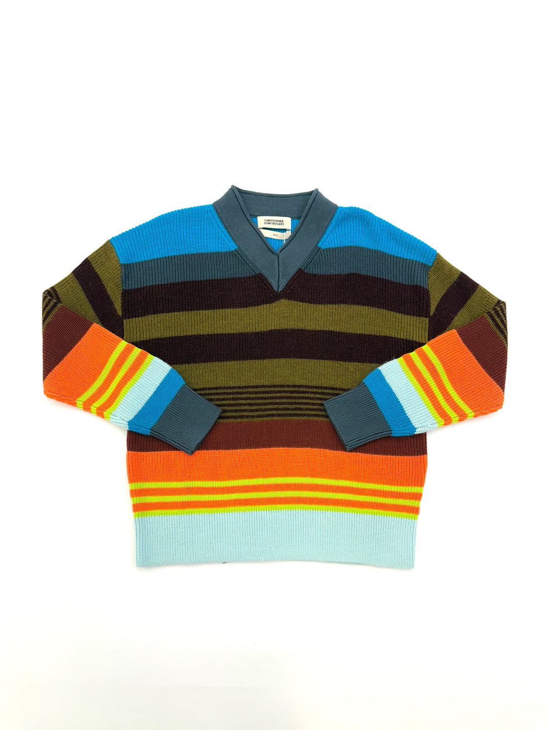 STRIPED V-NECK SWEATER - Brown Multi