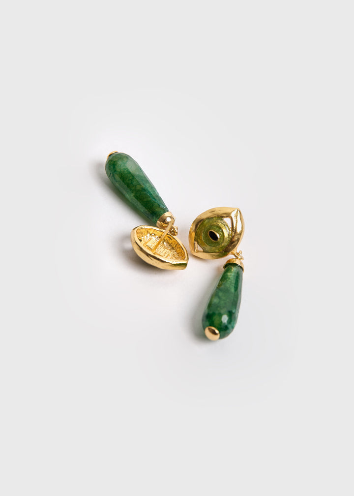 Cat Drop Green Chalcedony Earrings - Green