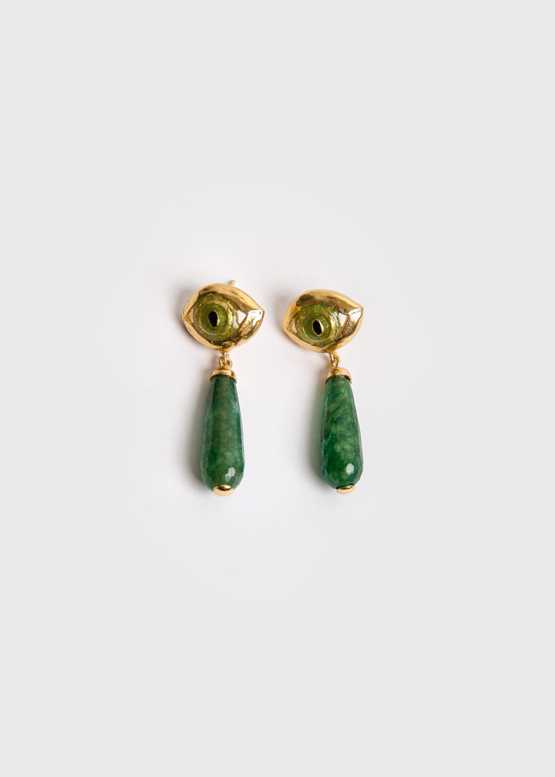 Cat Drop Green Chalcedony Earrings - Green