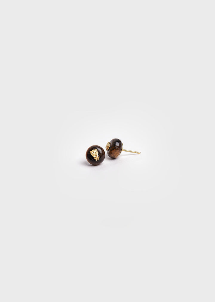 Eye Tiger Bee Stud Earrings - Brown