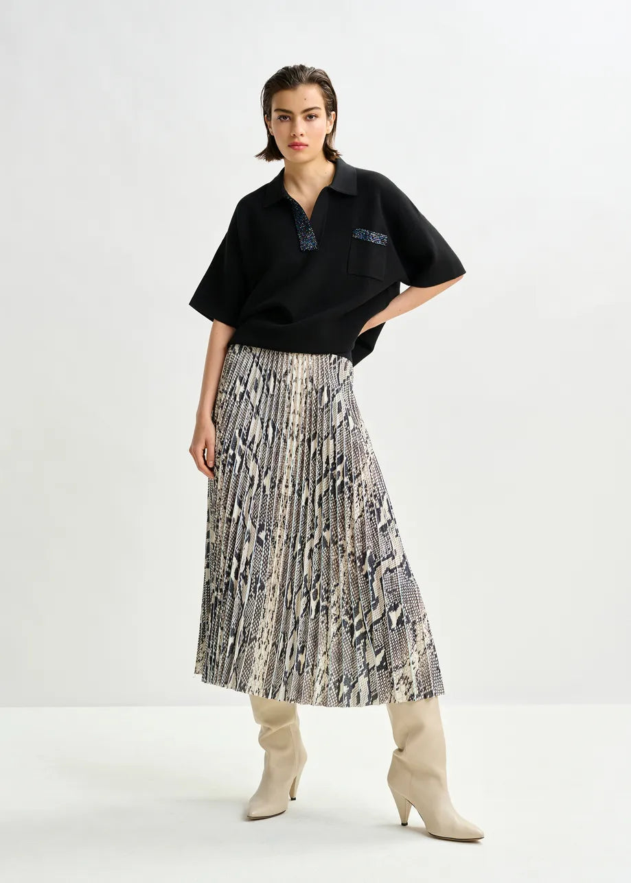 INDIRA PLEATED MIDI SKIRT - Snakeskin Multi