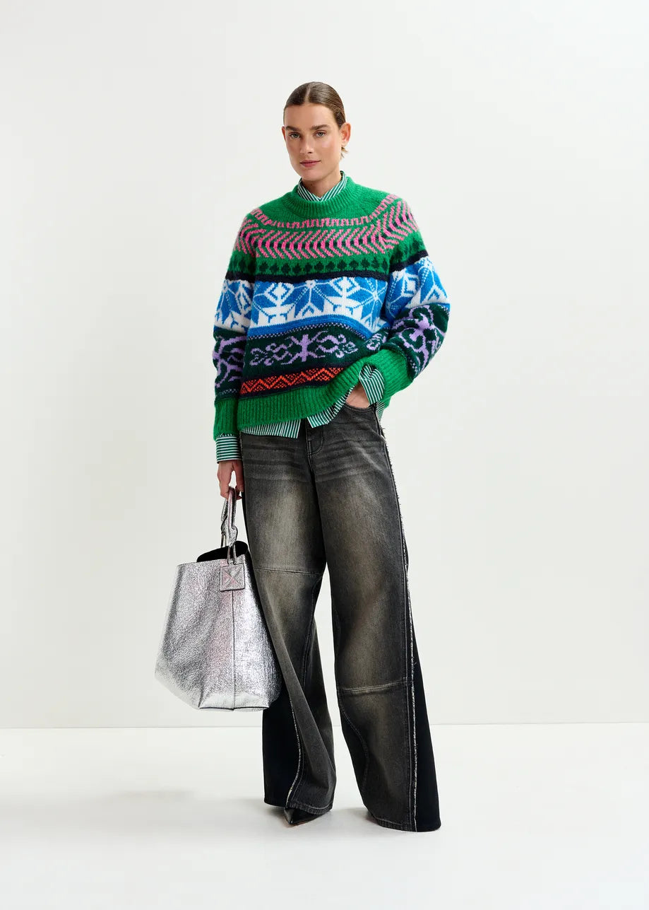 IRELANDO JACQUARD KNIT SWEATER - Blue/Green Multi