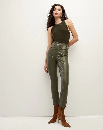 CARLY KICK-FLARE VEGAN LEATHER PANT - LODEN